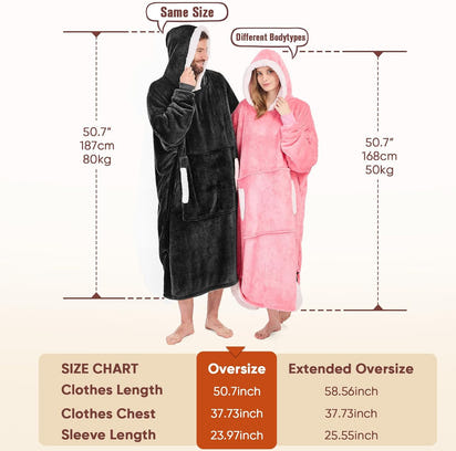 Cozy Blanket Hoodie™ for Adults/Women/mom, Flannel Cozy Sherpa Fleece Blanket Sweatshirt with Hood, Pocket & Sleeves, Large, One Size Fits All (Black)
